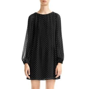 NWOT MAJE Rockito Pleated Polka Dot Black Shift Dress Women's Size 0